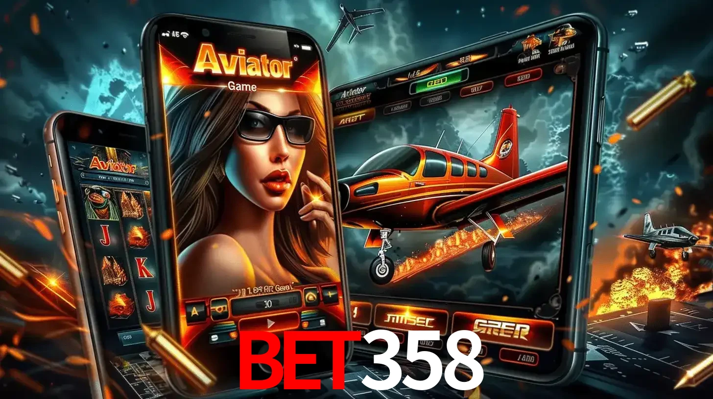 O popular jogo de apostas Aviator exibido em vários celulares e tablets, mostrando a interface emocionante e a ação de voo disponíveis para jogar agora no BET358.