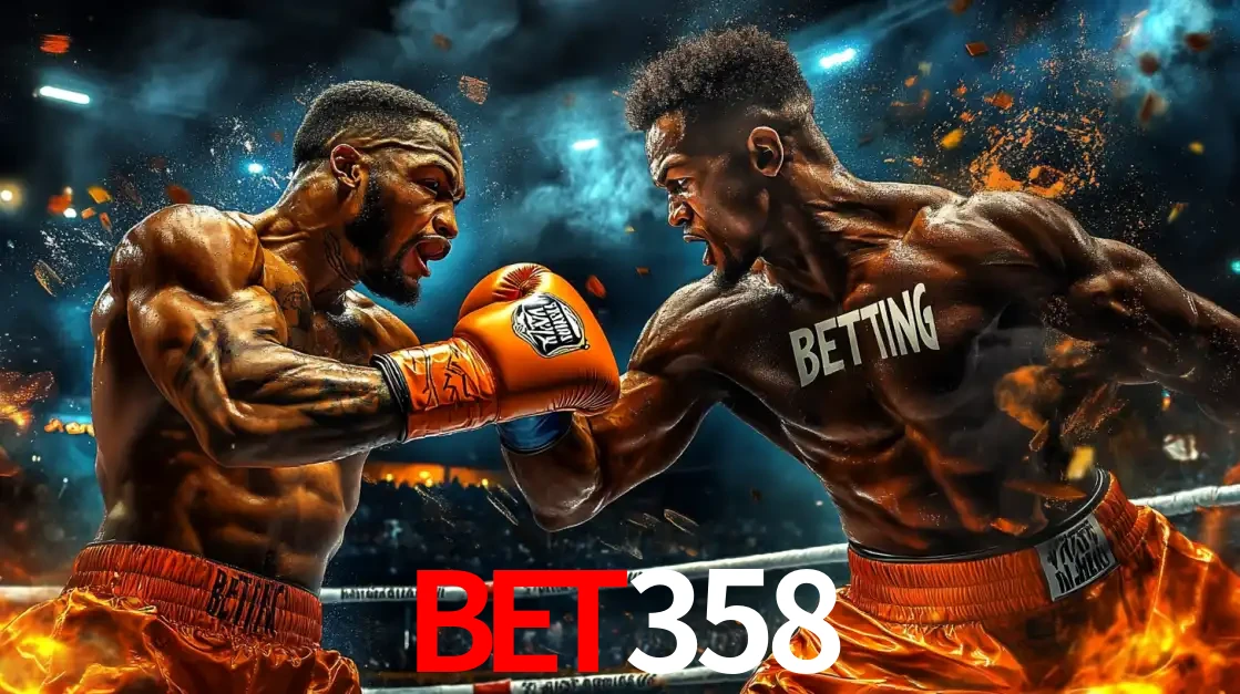 Dois boxeadores em uma luta intensa e explosiva, representando a adrenalina e as oportunidades de apostas em esportes de combate disponíveis na plataforma BET358.